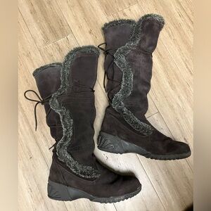 Khombu leather faux furlined back lace up women’s brown winter knee high boots 9